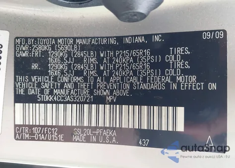 2010 Toyota Sienna Le from USA, damaged, VIN 5TDKK4CC3AS320721